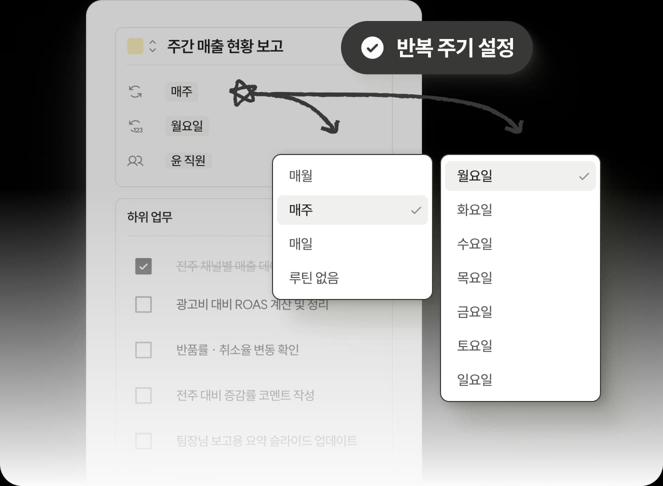 반복 업무 설정 기반
자동 생성 구조
